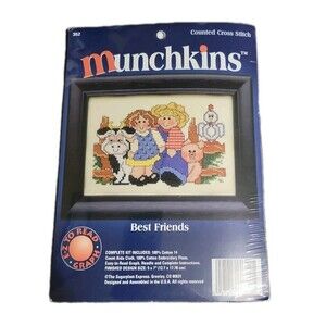 MUNCHKINS Counted Cross Stitch Kit - BEST FRIENDS  -  5" x 7" - Farm Friends